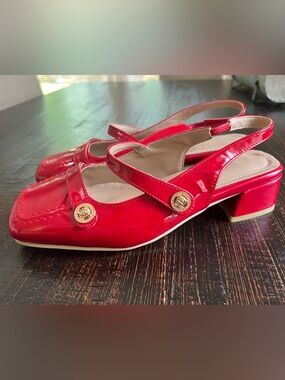 Women Patent Square Toe Summer Sandals Buckle Strap Slingback Shoes